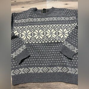 Eddie Bauer  Gray and White Crewneck Sweater- wool blend Small